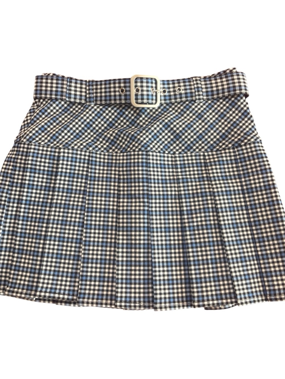 Forever 21 Juniors Blue & White Plaid Pleated Mini Skirt with Belt